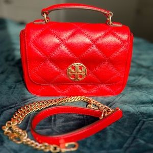 Tory Burch Willa top handle quilted leather bag/crossbody- Brilliant Red